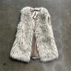 Vintage Y2K Say What Faux Fur Women's Medium Cream Brown Boho Outdoors Vest